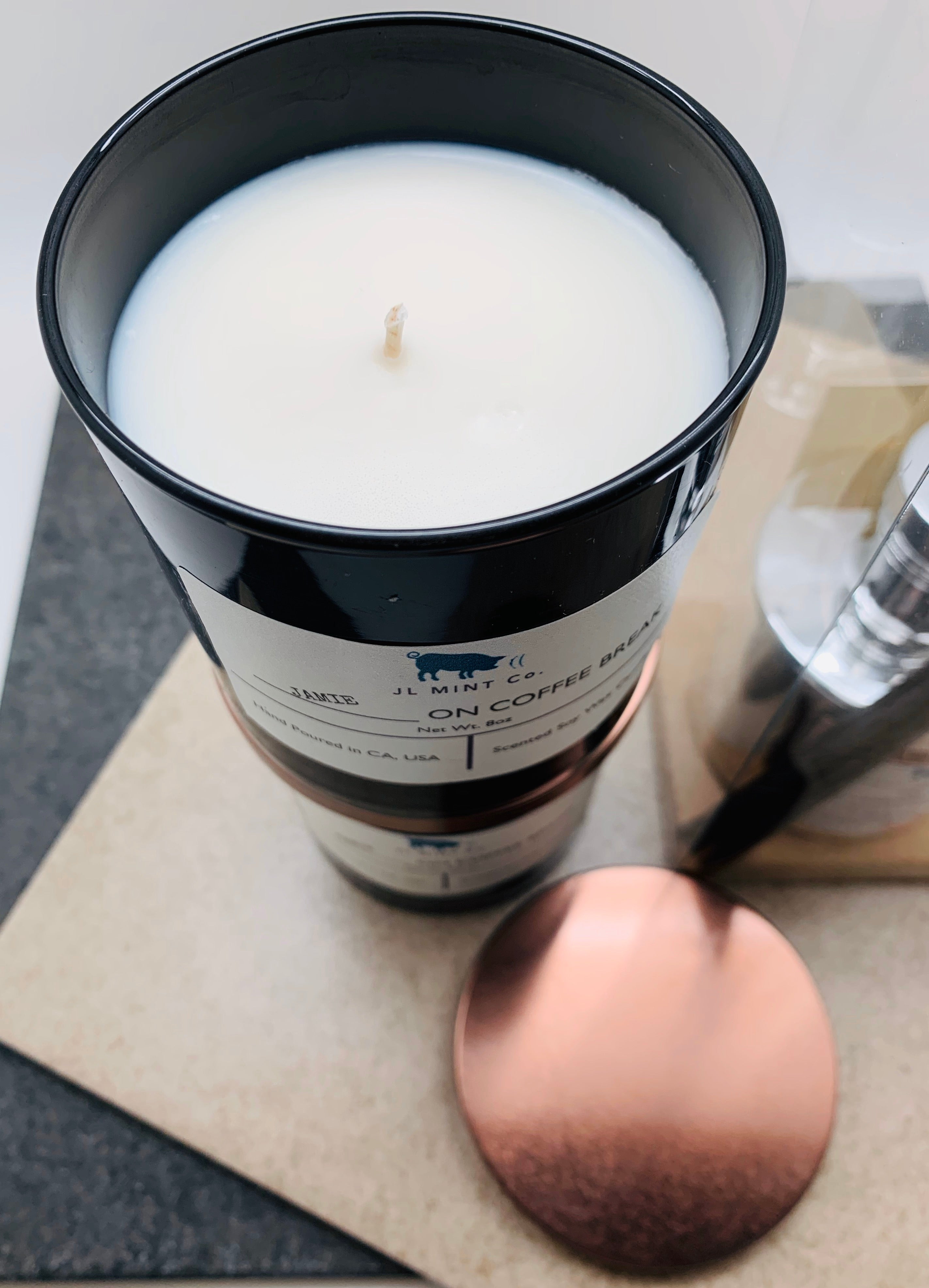 On COFFEE BREAK JL Mint Co. Soy Wax Candle